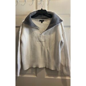 Banana Republic White and Gray Cowl Neck Sweater